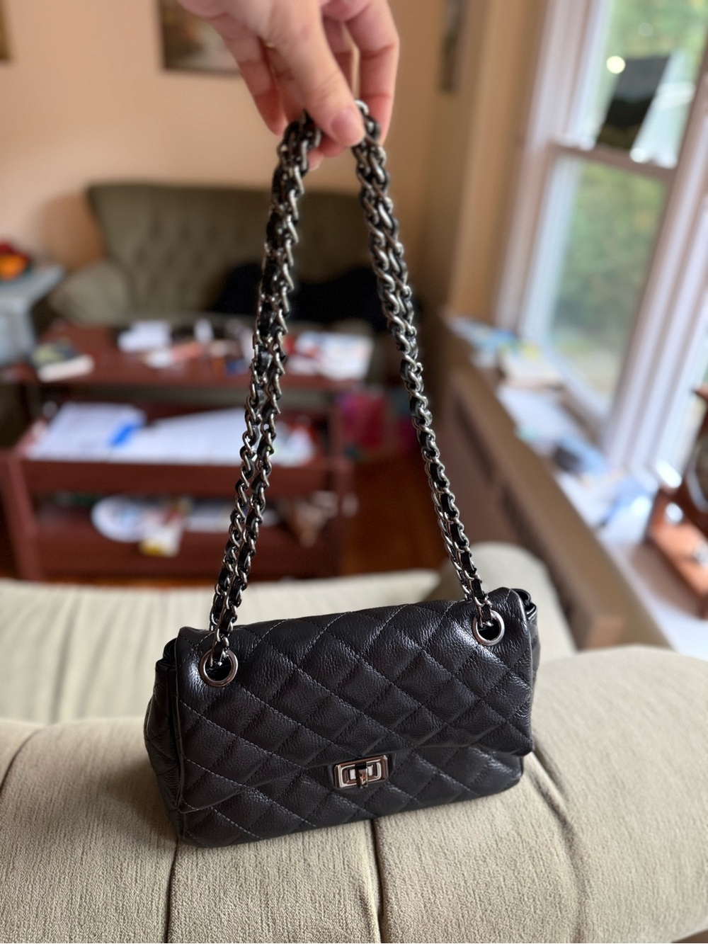 Classic genuine leather Quilted Black Chain Shoulder Bag